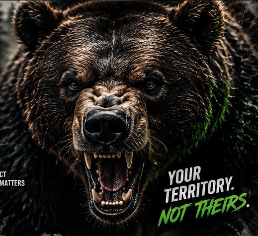 Fierce roaring grizzly bear
